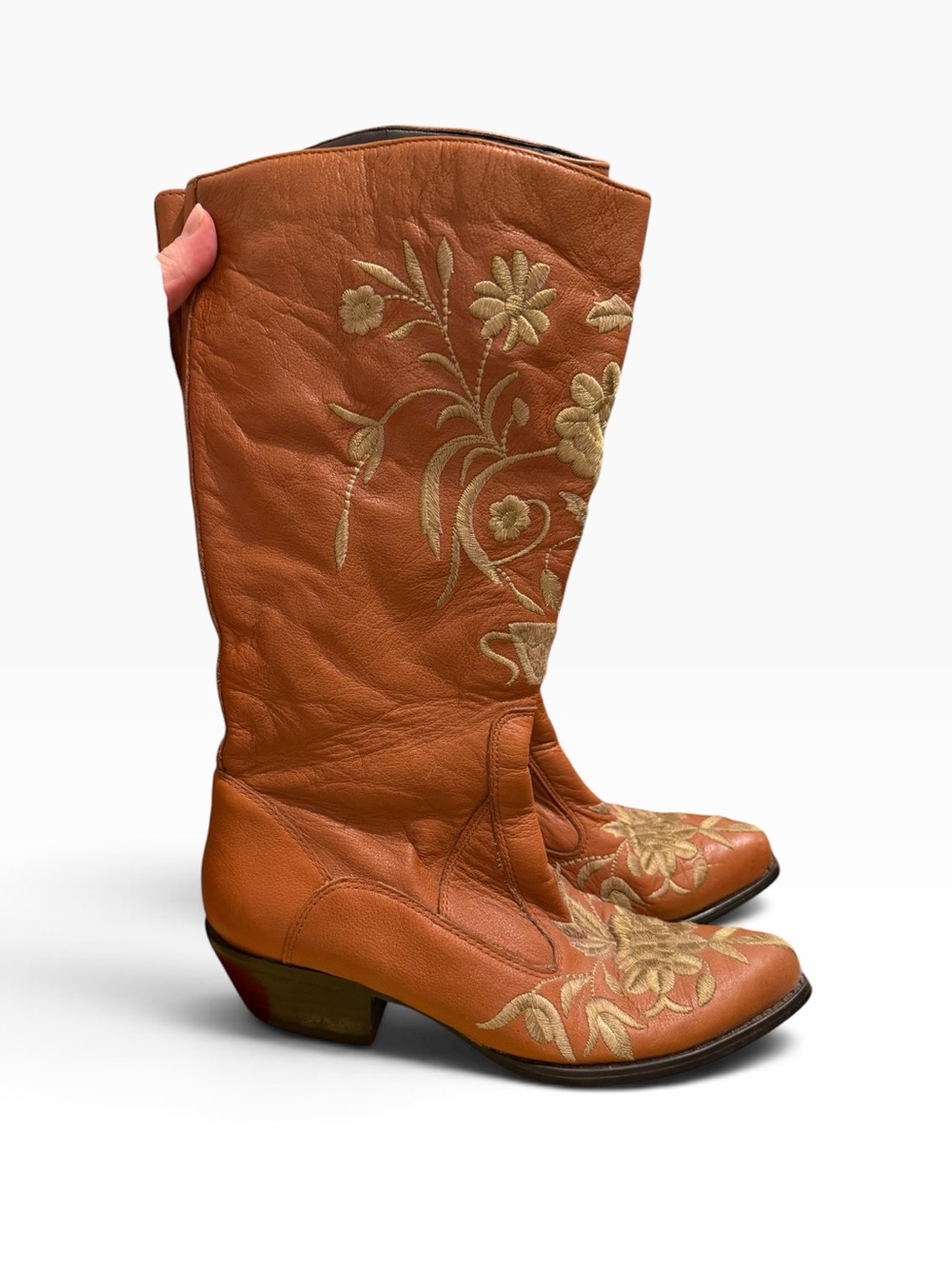 Vintage Colin Stuart Leather Cowboy Boots Embroidered Floral size 6.5